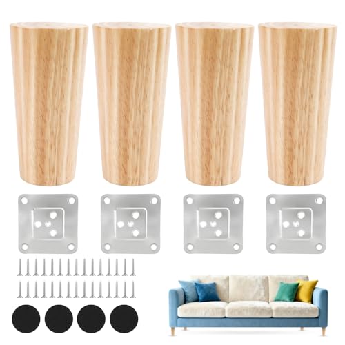 Aixxikum 4 Piezas Patas para Muebles Madera Maciza,12cm Patas de Repuesto para Sofá, para Placas de Montaje y Tornillos para Sofá Cama,Estantería,TV Armario,Silla,Sillón