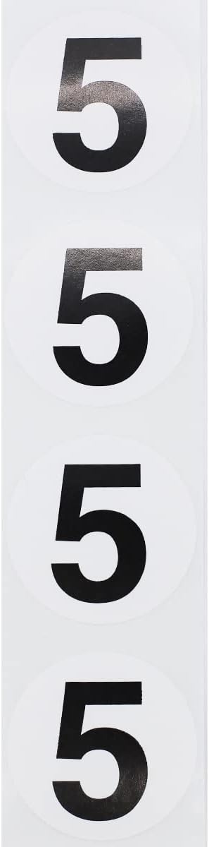 Black Number 5 Circle Stickers, 1.5 Inches Round, 500 Adhesive Labels on a Roll for Inventory, Bins, Retail, and Classroom Organization, Made in the USA