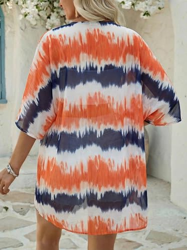 Image of Chunoy Women Floral Beach Wear Cover Up Chiffon Kimono Cardigan Open Front Blouse Top