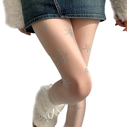 Women's Sparkle Rhinestone Tights, Black Glitter High Waist Sheer Leggings Crystal Party Concert Outfit Stockings