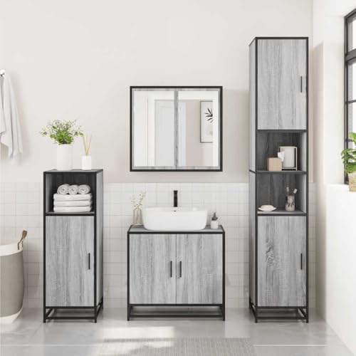 Mueble de baño para lavabo que optimiza el espacio con madera gris 3