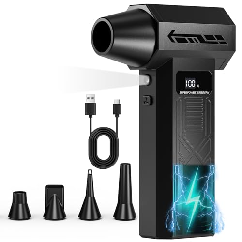 Souffleur Air Comprimé, 120000RPM Mini Souffleur Sans fil Puissant avec Lumière LED, 4 Vitesses Électrique Souffleur Batterie de Nettoyage PC pour, Clavier, Meubles et Voitures