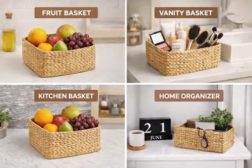 Image of Handwoven Seagrass Storage Basket with Lid | Natural Eco-Friendly Organizer Box for Home, Kitchen, Wardrobe, Bathroom, Toys & Accessories | Decorative Multipurpose Basket