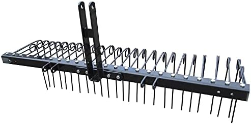 Field Tuff 60 Inch Steel Spring Coil Tine Tow Behind Landscape Rake with 3 Point Hitch Receiver Attachment for Pine Needles, Straw, Leaves, and Grass