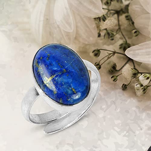 Image of Reiki Crystal Products Natural Certified Lapis Lazuli Ring, Lapis Lazuli Gemstone Ring, Adjustable, Halo, Blue