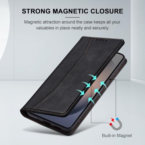 Image of Jasonyu Flip Wallet Case for Samsung Galaxy S26 Plus /S26+ 5G,Leather Magnetic Folio Cover with Card Holder,Kickstand - TPU Shockproof Durable Protective Phone Case,Black