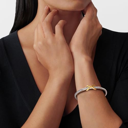 Cuff Bangle Bracelet, Stainless Steel Twisted Cable Wire Bangle Bracelet, Two Tone Vintage Bracelets for Women, Jewelry Gifts3