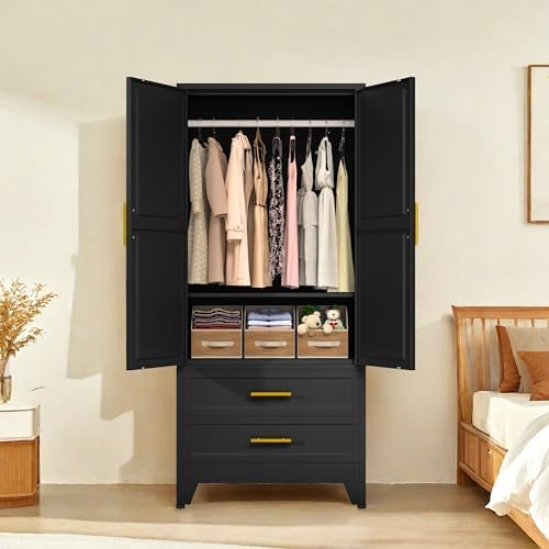 PAOFIN Black Metal Armoire Wardrobe Closet