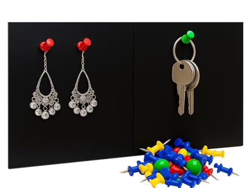 Image of KRENZ Self Adhesive (30 X 30 CM) Bulletin Notice Board with 10 Drawing Pins Multi Purpose Notice Board for Home Office School Message Board for Notes Photos Jewelry Wall Board (Pack of 2, Black)