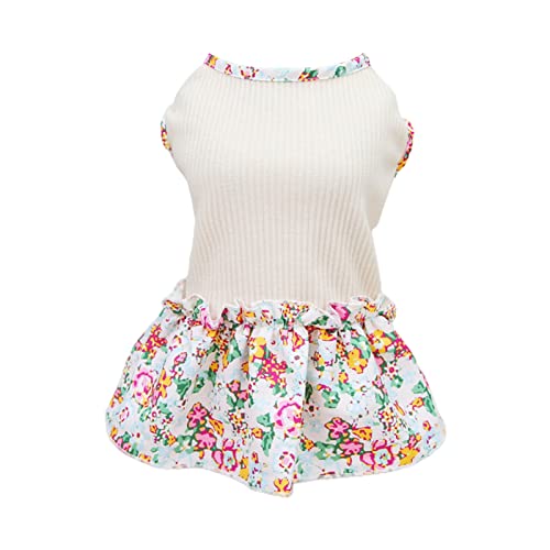 Grasary Dog Dress Floral Print Ruffled Hem Small Dog Spring Summer Dress Puppy Princess Dress For Small Dog Girl Beige Xs #TOP28