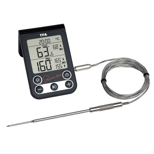 TFA Dostmann Küchen-Chef Digitales Grillthermometer/Bratenthermometer, Kontrolle der Kerntemperatur und Garraumtemperatur, mit Knickschutz und Alarmton, L 64 x B 20 (96) x H 99 (61) mm
