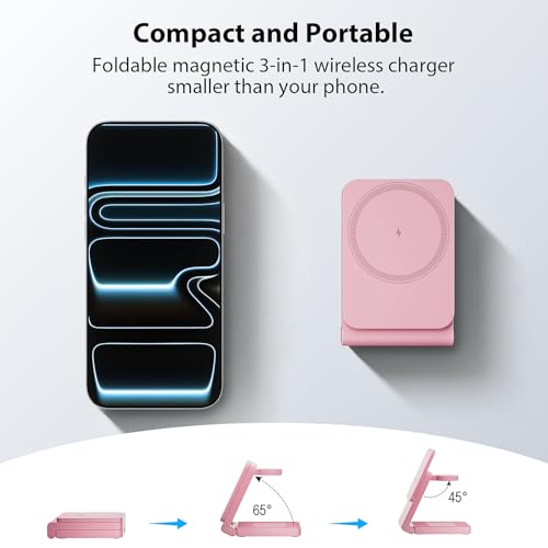 Image of 3-in-1 Charging Station for Apple Devices, Foldable Magnetic Wireless Charger Stand, Fast Charger Station for iPhone17 /16 /15 /14 /13 /12 Pro Max / AirPods2 /3 /4 and IWatch Ultra Series(Pink)