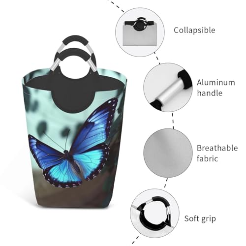 Panier à linge autonome bleu pour chambre et salon design papillon