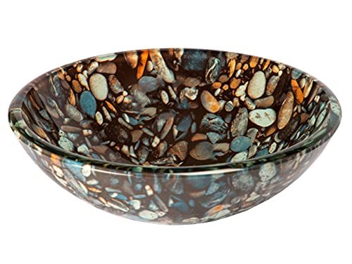Eden Bath Natural Pebble Pattern Round Glass Sink Bowl Bathroom Vessel Sink for Vanity Top
