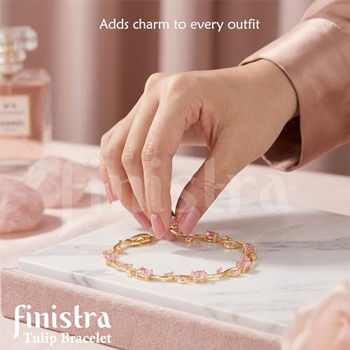 Image of finistra Tulip Bracelet for Women Stylish | Gold Plated Crystal Floral Jewellery | Adjustable Chain for Women & Girls Stylish | Elegant Tulip Bracelet for Women, Party & Daily Wear Accessory