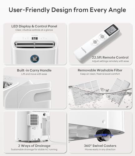 Image of 14,000 BTU Smart WiFi Portable Air Conditioner, Cools up to 700 Sq.Ft, Auto-Evaporation, 3-in-1 Modes, Voice & Remote Control, Quiet Operation, White