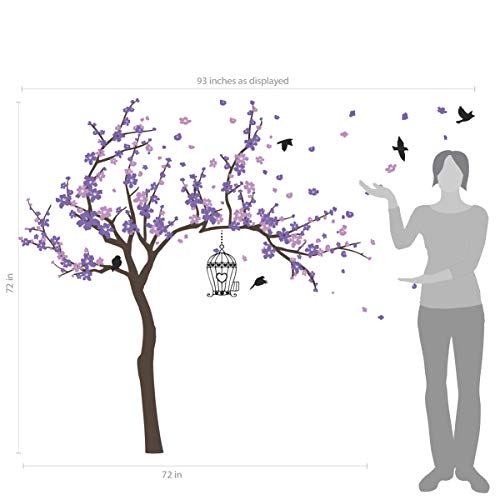 Japanese Cherry Blossom Birdhouse And Tree Large Wall Decal Sticker Diy Nursery Room Decor Art, Shades Of Purple, 72X92 Inches #TOP3