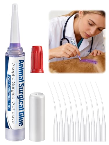 Mysora Veterinary Surgical Skin Glue, Strong Surgical Adhesive with 10 Precise Applicators, Blue Tinted Fast Acting Waterproof Wound Closure for Pets Dogs Cats, Pain Free & Stress Free (1 Pack,1ml)
