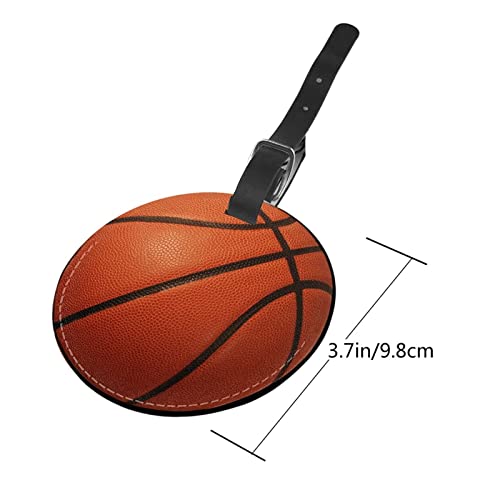 Funny Basketball Luggage Tags For Boys Teens Men Suitcases, 2 Packs Round Travel Tag, Durable Leather Name Id Identifier Labels With Privacy Cover For Sports Kids Adults Baggage Backpack Bag #TOP3