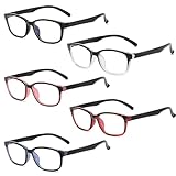 👓CONTENU DE L'EMBALLAGE : 5 lunettes à filtre bleu pour femmes et hommes, noir vif + intérieur rouge + intérieur bleu + supérieur noir et inférieur transparent + monture rouge et pieds noirs, peuvent être portées de manière interchangeable ou partagées avec la famille et les amis.