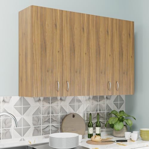 Image of VIKI Furniture |Pivot Modular Kitchen Wall Cabinet - 4 Door Cabinet | Space Saving Rack for Spices | DIY Home Storage Cupboard (Brussel Walnut - 30D x 160W x 80H cm) | 1 Year Warranty