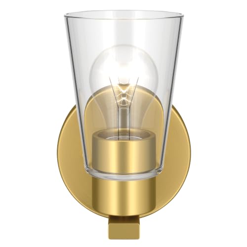 Image of Kichler Stamos 8 inch 1-Light Soft Modern Wall Sconce with Clear Glass in Brushed Gold, (8 inch H x 5 inch W), 52437BGCLR