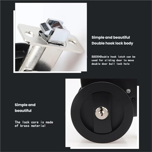 Juego de 3 Cerraduras para Puertas Empotradas negras con Llaves, Hardware Contemporáneo de Privacidad para Puertas Correderas Redondas miniatura 3