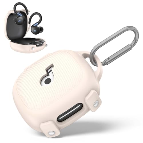 Hülle kompatibel mit Anker SoundCore Sport X20, stoßfeste Silikonhülle, Integration weiche, ultradünne Kopfhörerhülle (Gebrochenes Weiß)