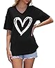 WNEEDU Women Summer T Shirts V Neck Loose Casual Ladies Plus Size Tops Short Sleeve Tee Black White Love 4XL #3