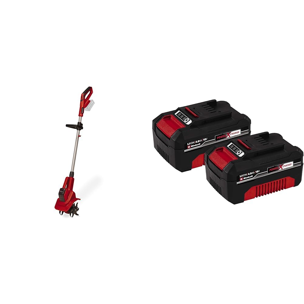 Einhell Motoazada con batería, 18 V, Iones de Li, regulación de Velocidad & Paquete Doble de baterías de Iones de Litio Power X-Change de 18 V y 4,0 Ah