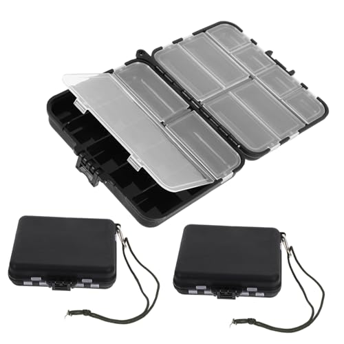 HANABASS 3pcs Fishing Lure Storage Boxes, Pvc Bait Storage Box with Dividers and Rope, Compact Black Tackle Case for Organising Fishing Supplies and