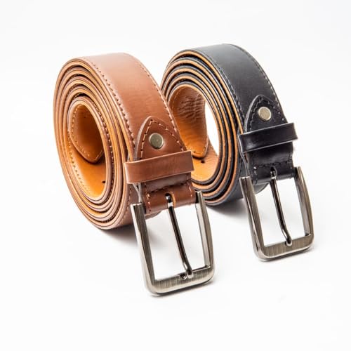 Mens Belt 2 Pack-Genuine Leather Belts for Men-Hand Made with Customizable Fit-Stylish & Durable Dress or Casual Belts
