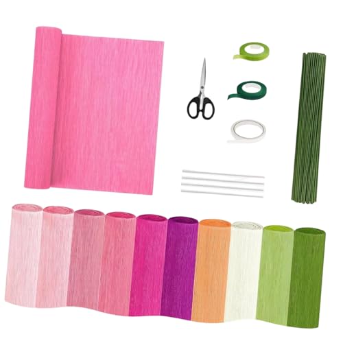 Rouleau de papier crépon pour fleurs DIY avec fil, ruban floral et ciseaux
