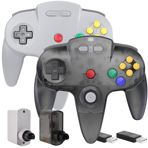 Image of 2 Pack Wireless N64 Controller Made for Switch 1 & 2, N64 Console, Wireless 2.4 GHz Receivers Compatible with Switch Online, Windows PC, macOS (Built-in Vibration) (Rechargeable) Gunmetal Grey /Gray