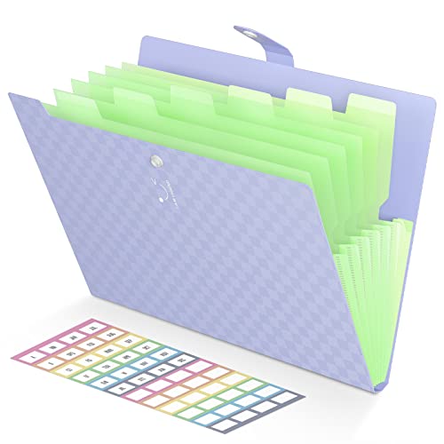 ThinkTex 1pcs 7 Bolsillos de Cuadrícula Upgrad Clasificadores Carpetas de Acordeón Capacidad Extensible Portátil Organizador Documentos,Gran para Oficina,Escuela,48 Etiquetas de Colores(Violeta) Cover