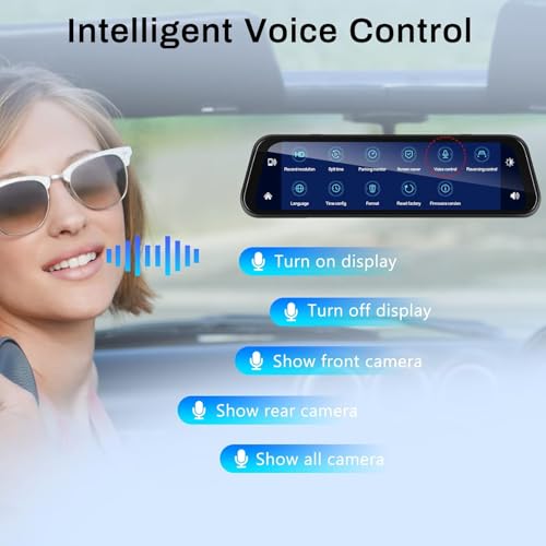 Image of Maharsh 12 inch Touchscreen Mirror Dash Cam with WiFi 4K Front Cam 1080P Rear Cam Monitor Night Vision Muilti Channel Vehicle Interior and Exterior Camera with Carplay Android Auto FM