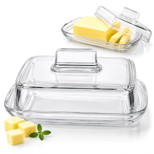 OMAGO® Portaburro in vetro con coperchio, moderno contenitore per burro, elegante contenitore per burro per conservare e servire burro per tutti i giorni
