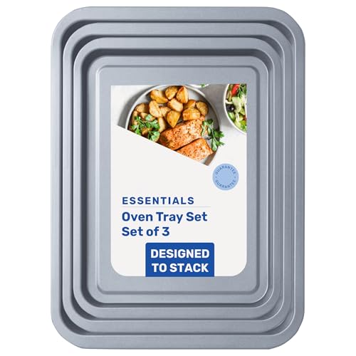 3 Pack Essentials Non-Stick Baking Oven Tray Set 35cm, 31cm & 28c...