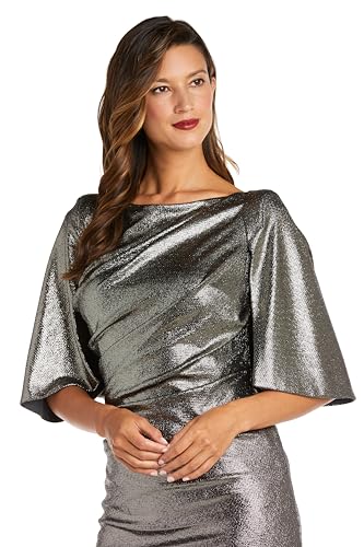 Image of R&M Richards Women's Metallic Foil Print Bodycon Dress W /Draped Capelet - Knee-Length Cocktail Party Outfit