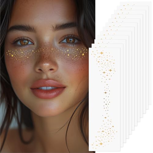 LOPHE Purpurina Pecas Para La Cara Pegatinas,12 Parches de Maquillaje de Pecas Brillantes,Pegatinas Cara Brillantes Festival,Tatuajes Temporales Pegatinas,Para Fiestas, Festivales, Navidad(D-12PCS)