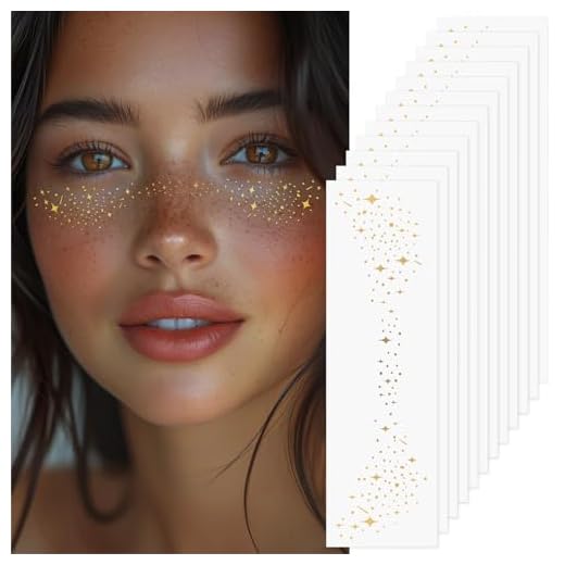LOPHE Purpurina Pecas Para La Cara Pegatinas,12 Parches de Maquillaje de Pecas Brillantes,Pegatinas Cara Brillantes Festival,Tatuajes Temporales Pegatinas,Para Fiestas, Festivales, Navidad(D-12PCS)