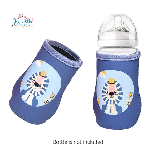 Image of THE LITTLE LOOKERS Cotton Blend Cute Animated Patterned Soft Stretchable Baby Bottle Cover I Baby Feeding Bottle Cover For 125Ml, 150Ml To 240Ml (Blue, Pack Of 1)