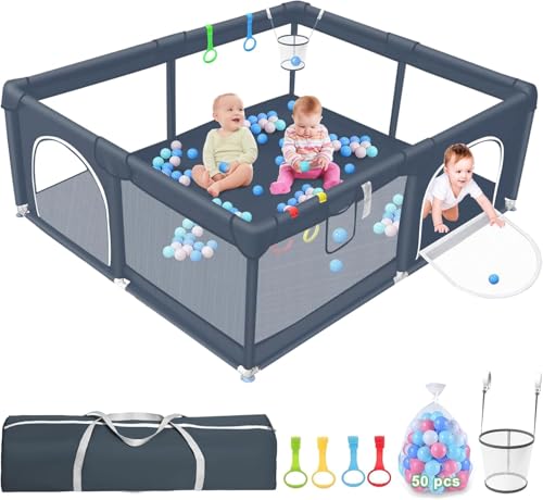 La Mejor Selección de Parques de juegos que puedes comprar esta semana. 44 MCSWSEE 200 * 180 * 65 Valla Para Niños, Corralito para Bebé, Juego de Parque Infantil, con 60 Bolas Oceánicas, Aro de Baloncesto, 4 Anillos de Tracción, Bolsa de...