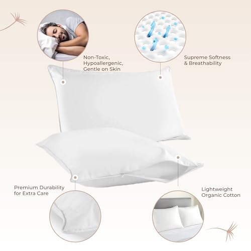 Image of Organic Cotton Pillow Protector Standard Size - 100% Cotton GOTS Certified Pillow Case Protector with Zipper - Hypoallergenic Machine Washable Edge Piping & Breathable Cover - 2 Pack (White, Standard)