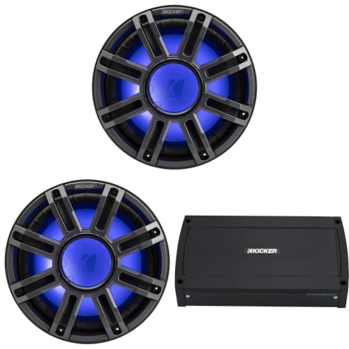 Kicker (2) 51MWE124 - MWE 12-Inch Premium Marine Subwoofer (Enclosure) 4-ohm & 48KXMA9005 Marine Amp Bundle
