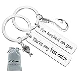 Couple Keychain I'm Hooked on You You're My Best Catch Keychain Set Fisherman Gift Fishing Lure Jewelry Couple Gift for Lovers Boyfriend Girlfriend,2 Pcs