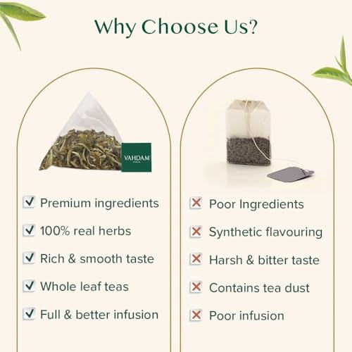 Image of VAHDAM, Imperial Himalayan White Tea Bags (15 Count) Low Caffeine, Non GMO, Gluten Free | Handpicked Harvest From High Elevation Estates | Individually Wrapped Pyramid Tea Bags | Direct from Source
