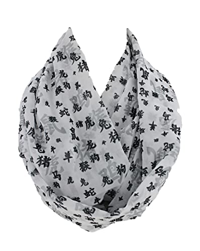 Etwoa's Chinese Zodiac Hieroglyph Infinity Scarf Circle Loop Scarf