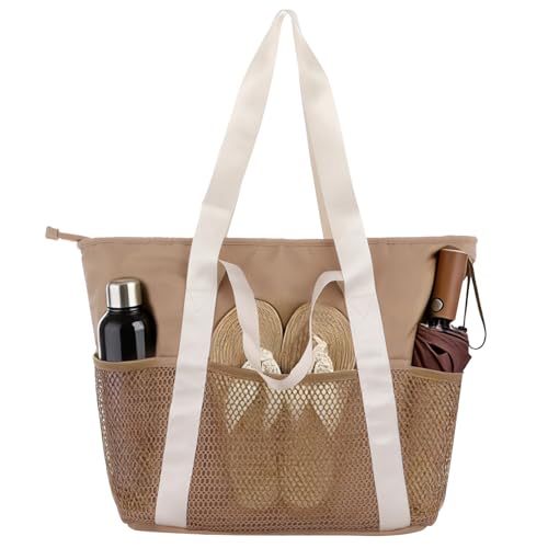 Grand sac fourre-tout anti-sable avec fermeture éclair et poches