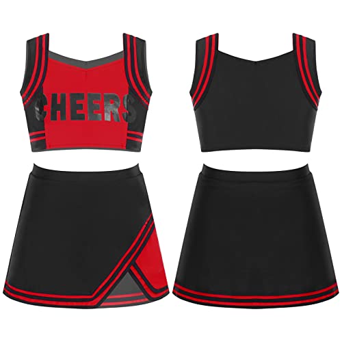 Liiyii Cheer Leader Costume For Girls High School Cheerleading Uniform Cosplay Fancy Dress 2Pcs Child Halloween Outfit Black&Red C 6 Years #TOP16